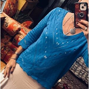 NWT $68 Joseph A. Bright Blue Sweater Cut Outs Slightly Bell Sleeve